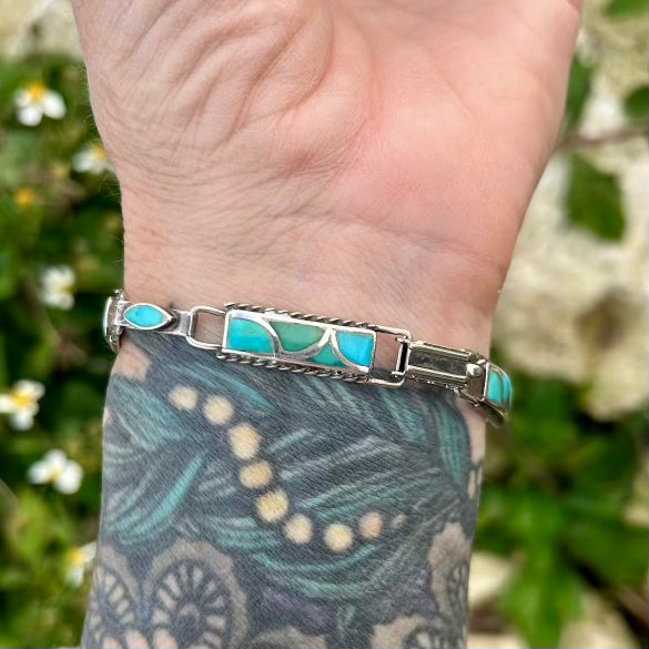 Vintage Turquoise Inlay Link Bracelet