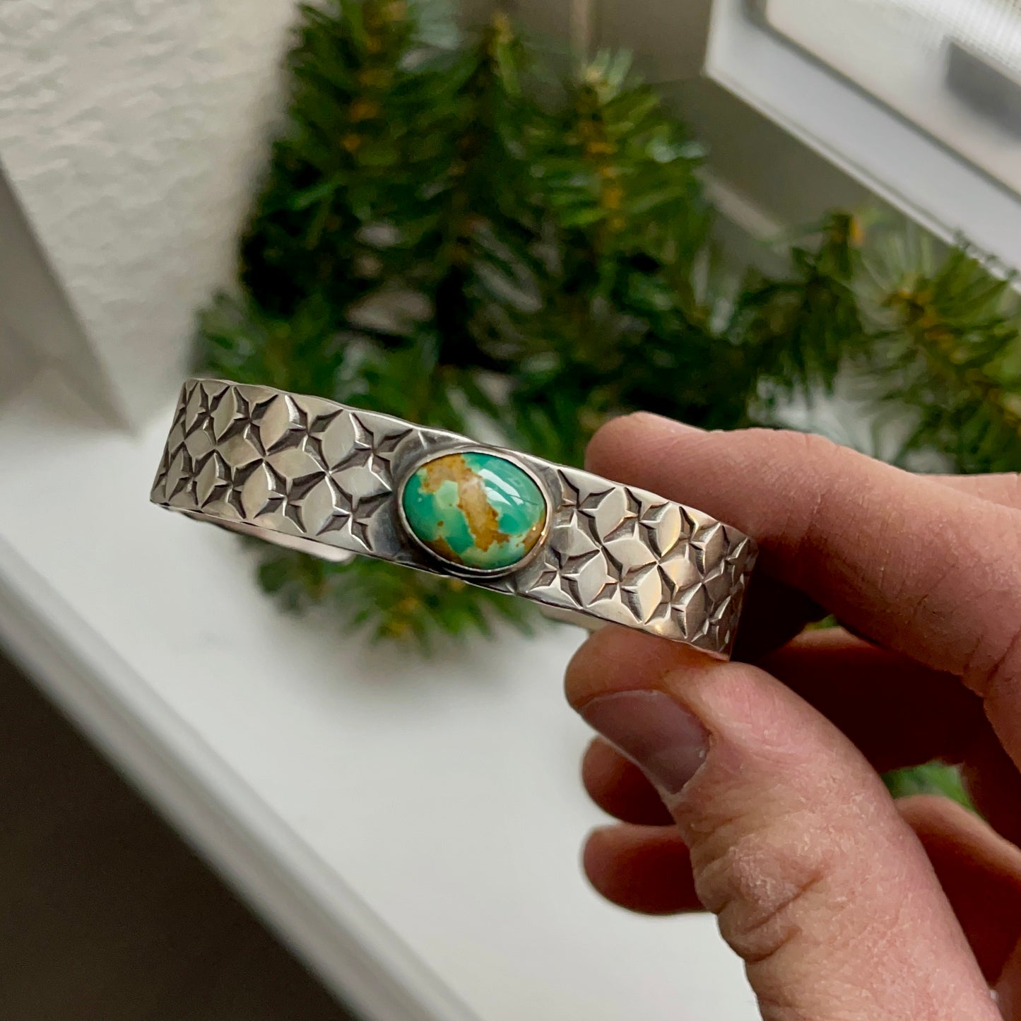 Armenian Turquoise Stamped Stacker Cuff