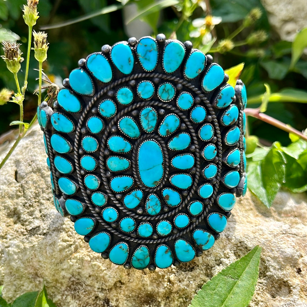 Vintage Navajo Turquoise Cluster Cuff