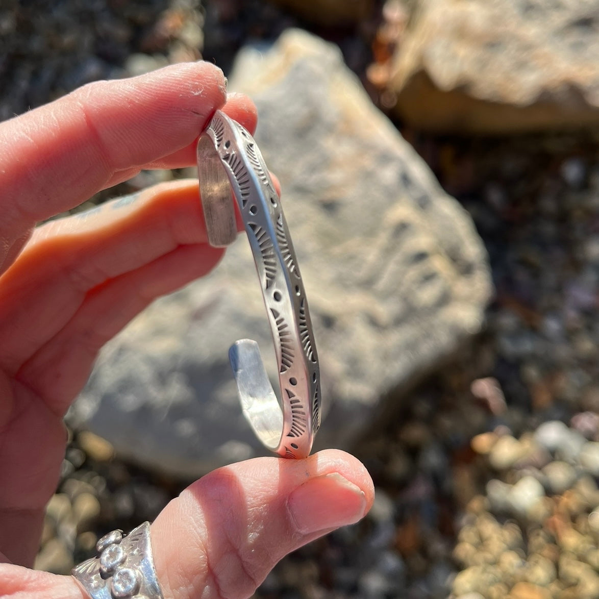 Triangle Shell Stamped Stacker Cuff