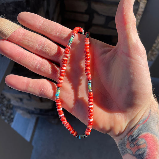 Orange Spiny & Turquoise Bead Necklace