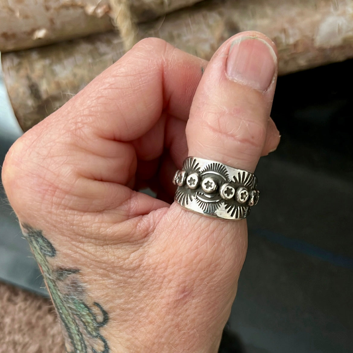 Tapered Ring with Center Stamped Beading