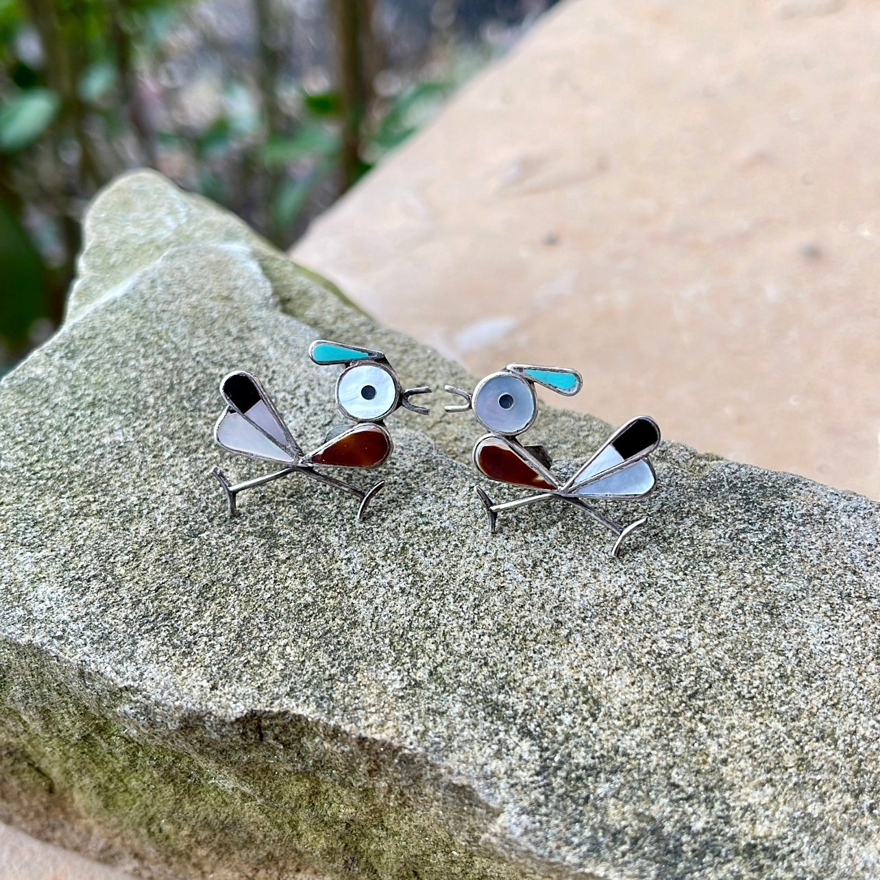 Vintage Inlay Roadrunner Earrings