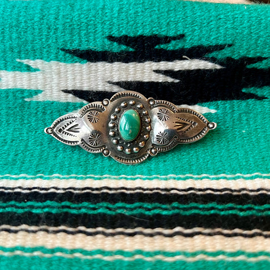 Vintage Stamped Turquoise Pin