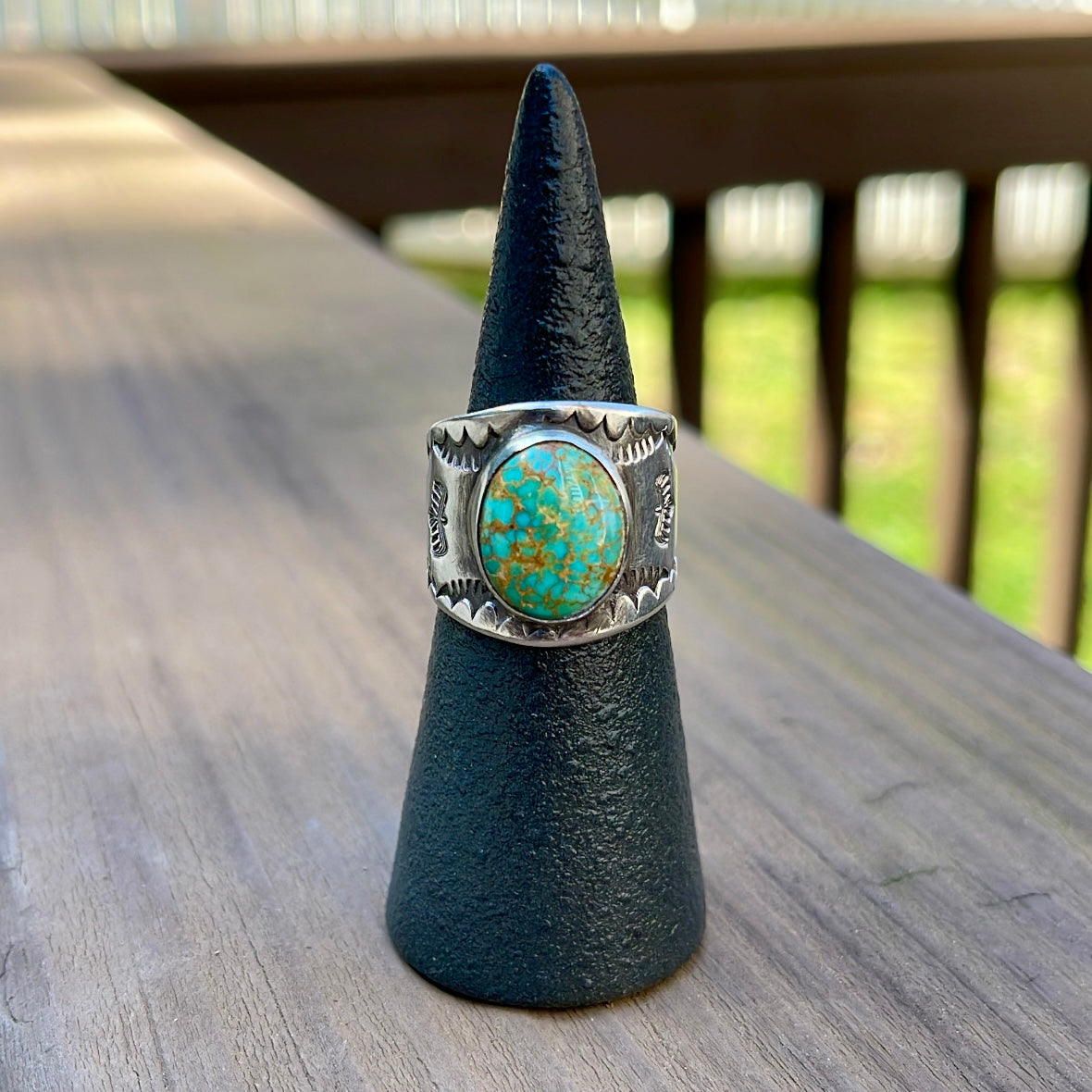 Emerald Valley Turquoise Cigar Band Ring - Size 9