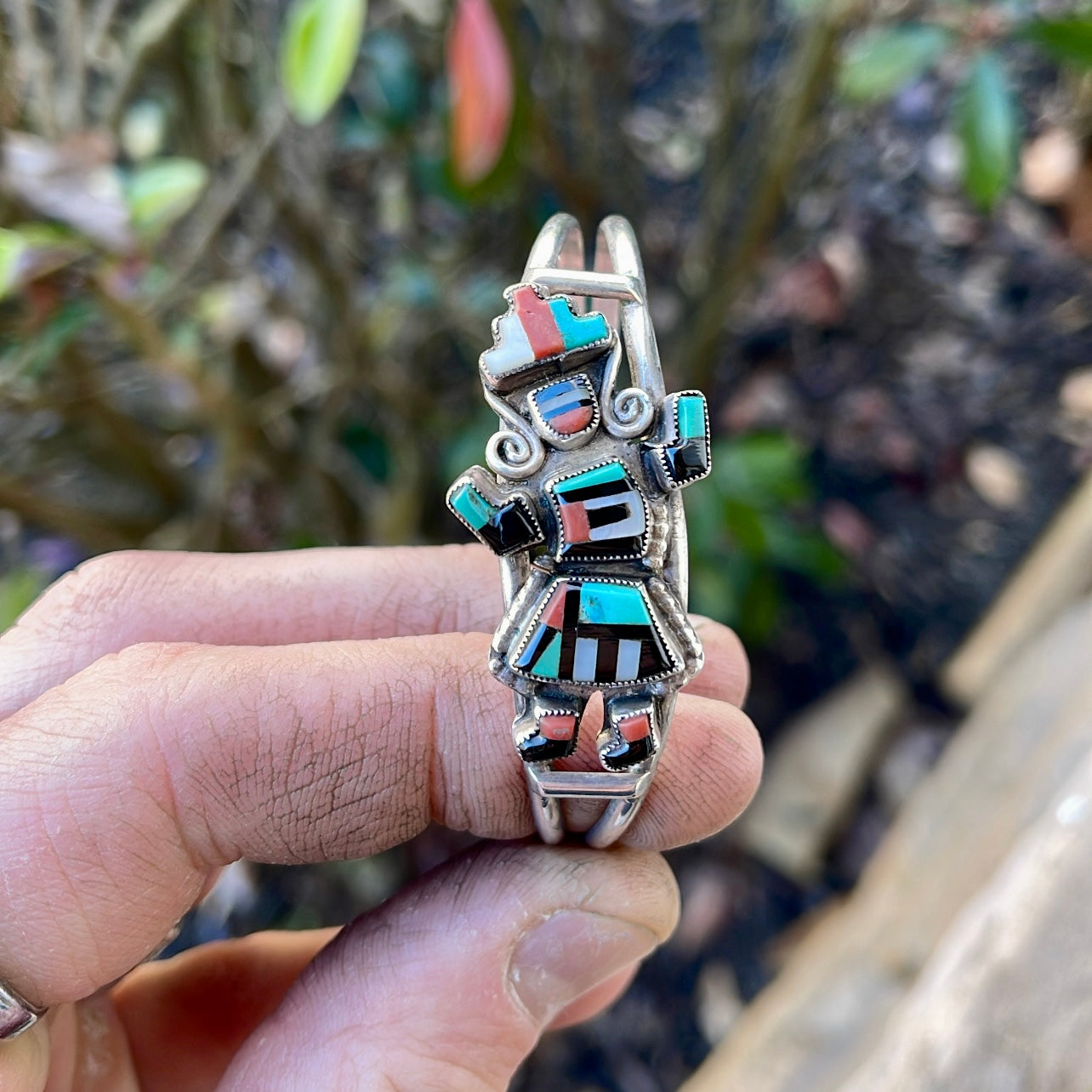 Vintage Zuni Inlay Kachina Dancer Cuff