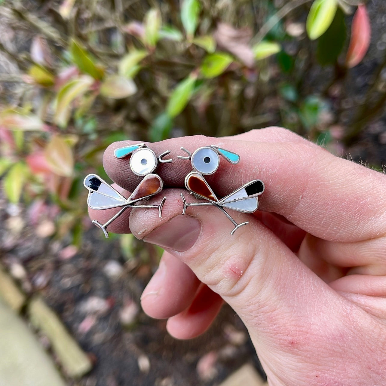 Vintage Inlay Roadrunner Earrings