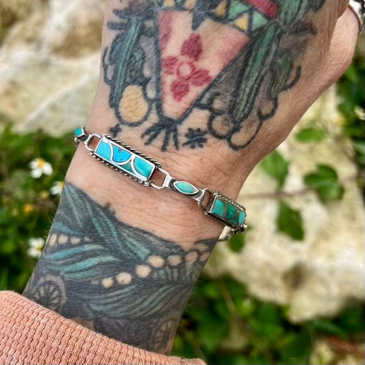 Vintage Turquoise Inlay Link Bracelet