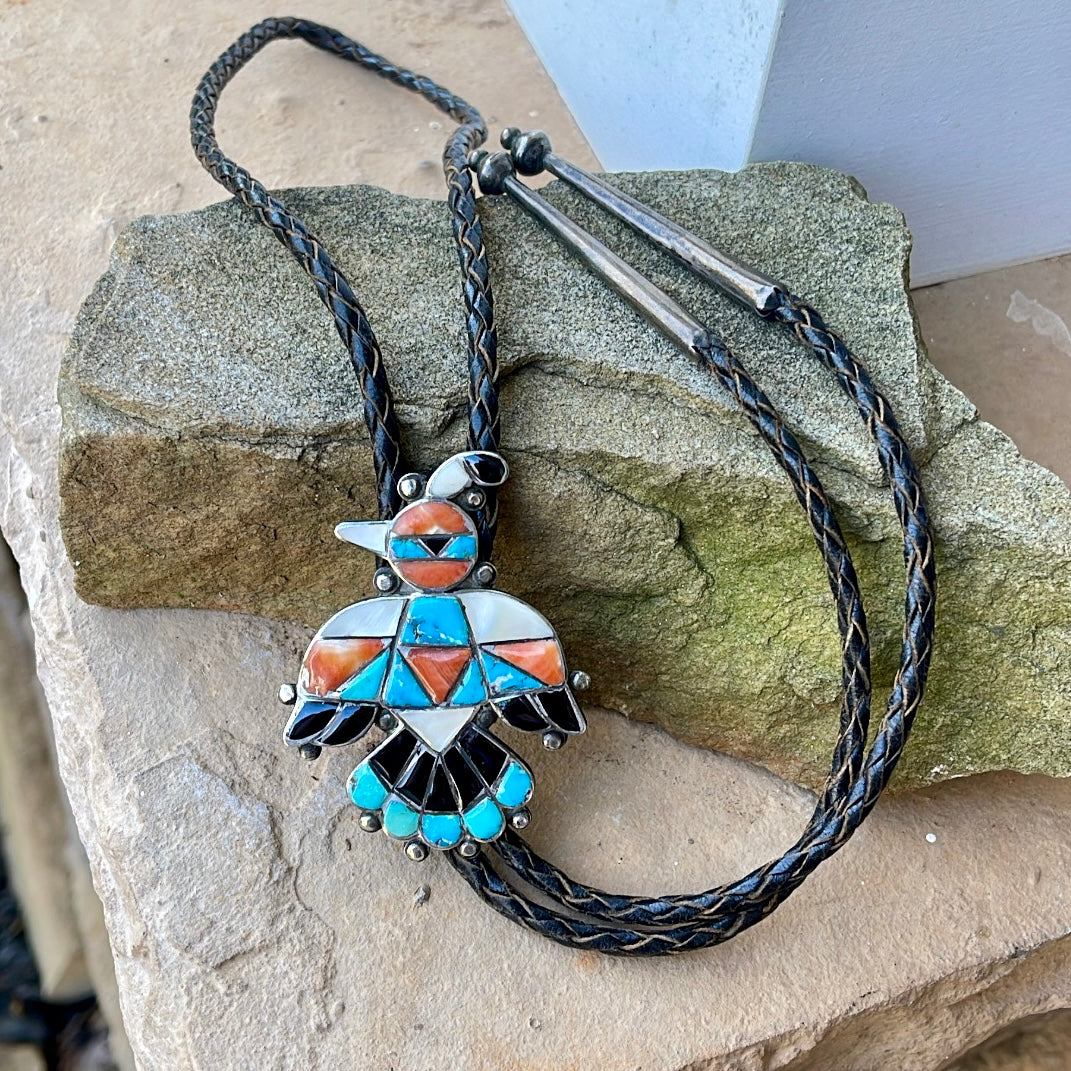 Vintage Zuni Inlay Thunderbird Bolo