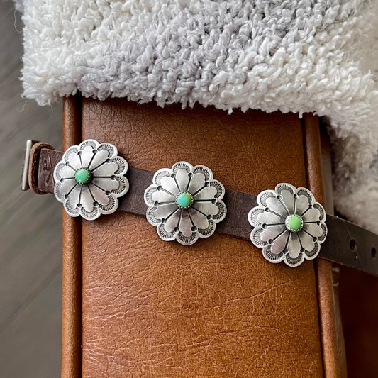 Stamped Concho Flower Adjustable Leather Slide Bracelet