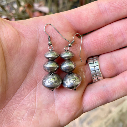 Vintage Stamped Dangle Pearl Earrings